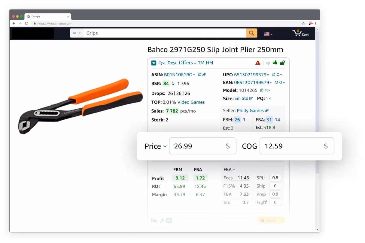 Enlarged Price and COG input fields