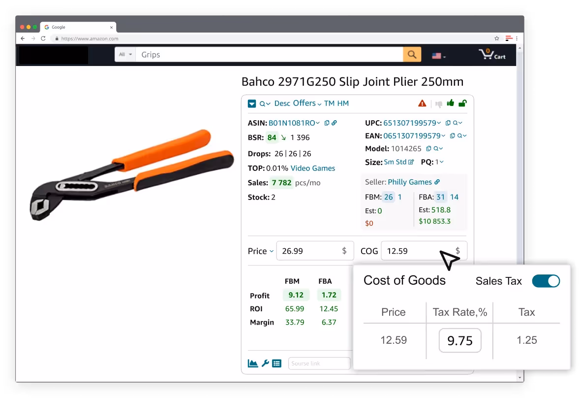 The Sales Tax settings moved to the tooltip