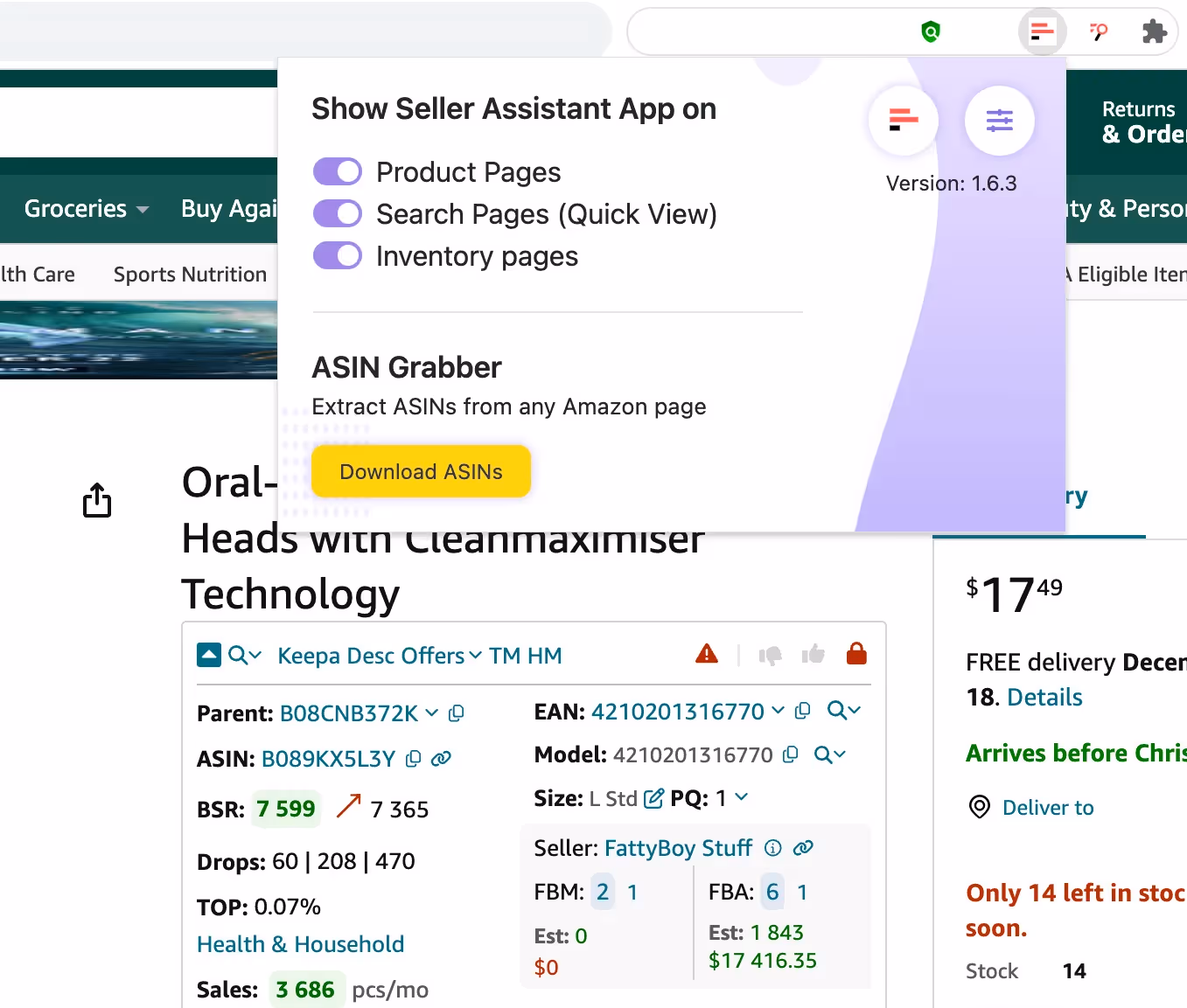 ASIN Grabber on the Product Page