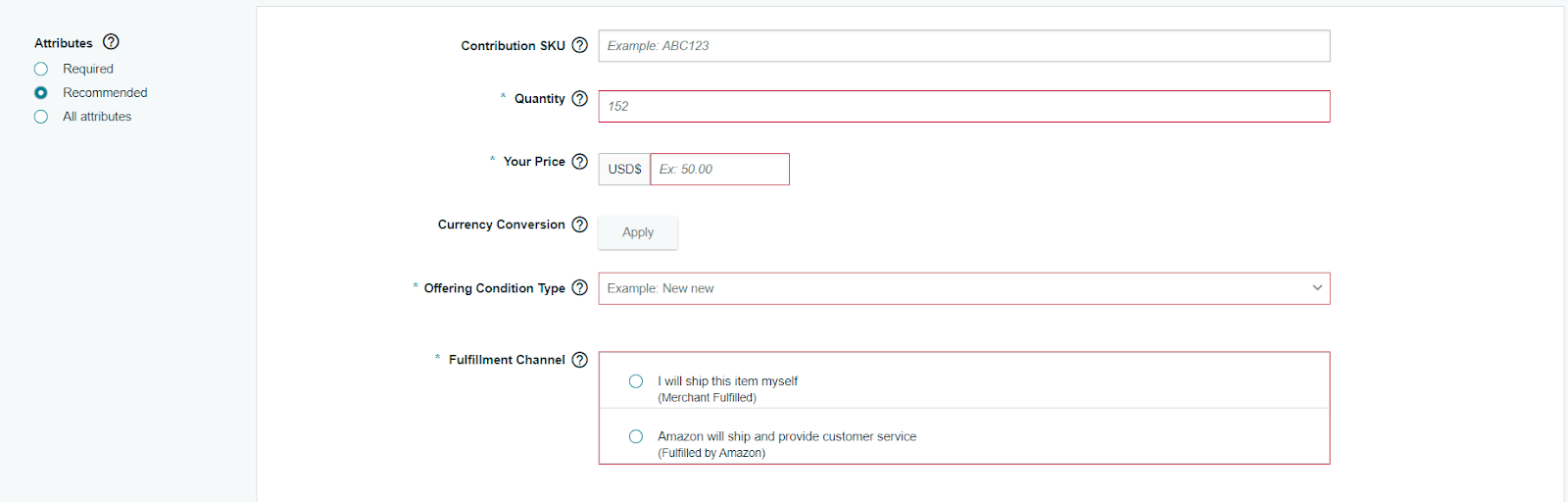 Create your offer by filling in all necessary fields