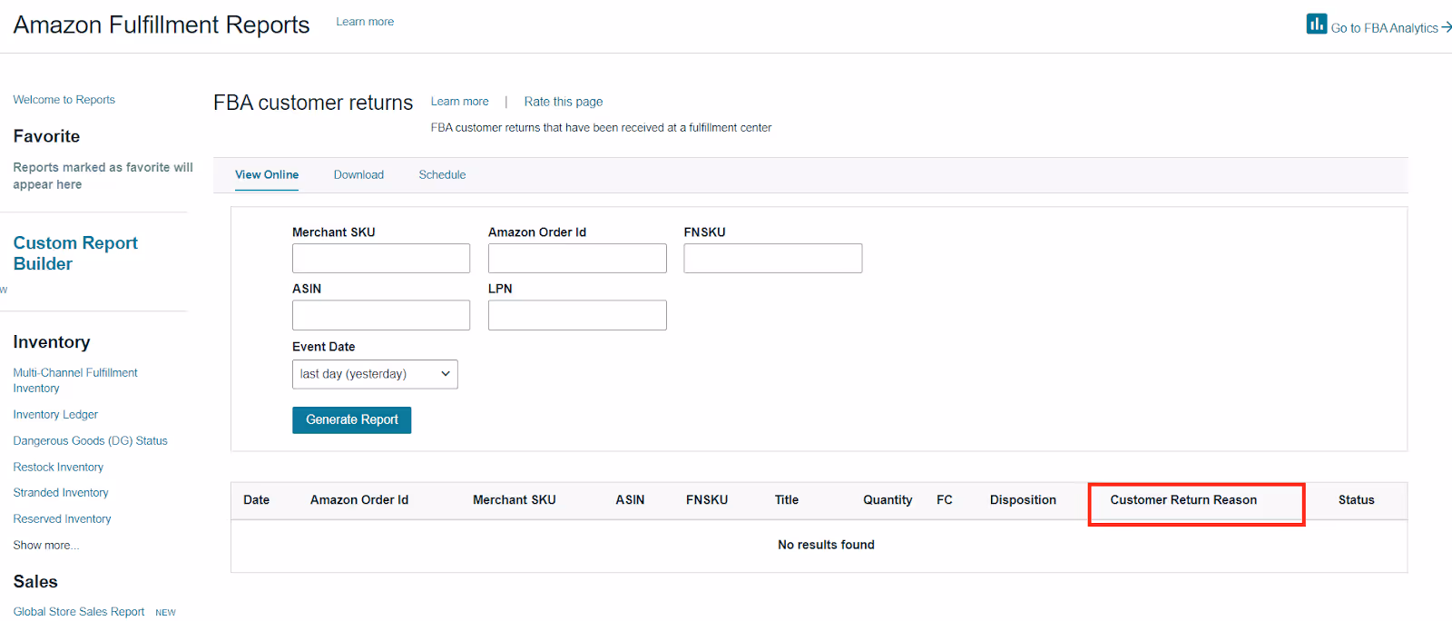 FBA sellers can see a customer return reason specified by the buyer in the FBA Customer Returns Report