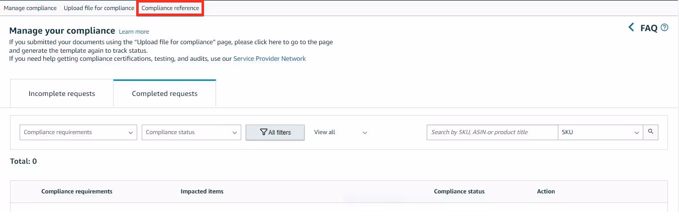 To access Compliance Reference tool, go to Compliance Reference tab in the upper menu