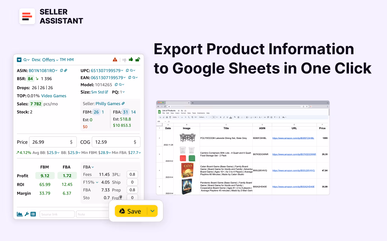 Seller Assistant’s Google Sheets Export Feature