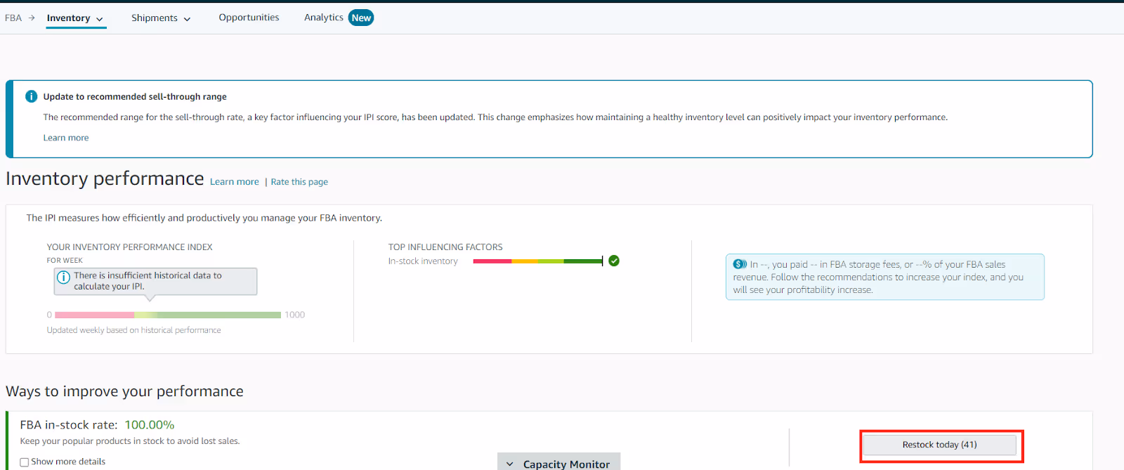 The Inventory Performance dashboard alerts you about the items where the days of supply are less than the restock lead time
