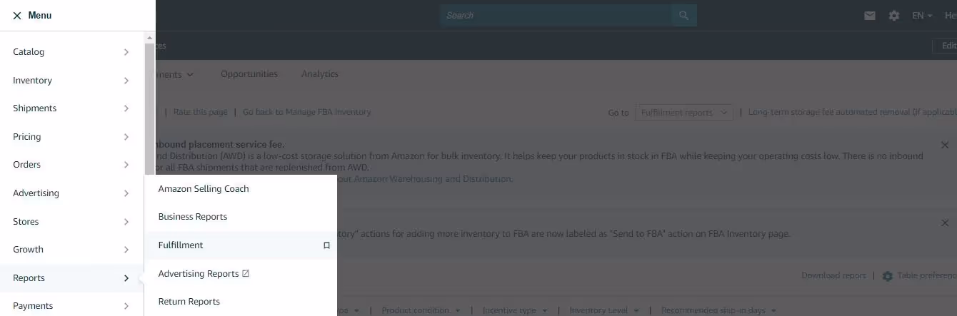 To access the Fee Preview Report, in the Reports drop-down menu, select Fulfillment.