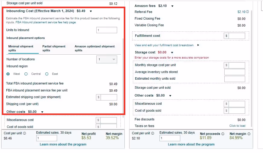 Amazon added the possibility to calculate the inbound placement service fee optionsto the Revenue Calculator