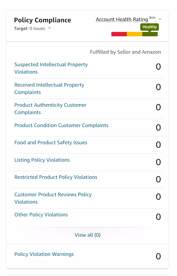 Product policy compliance section of the account health dashboard Product policy compliance section of the account health dashboard