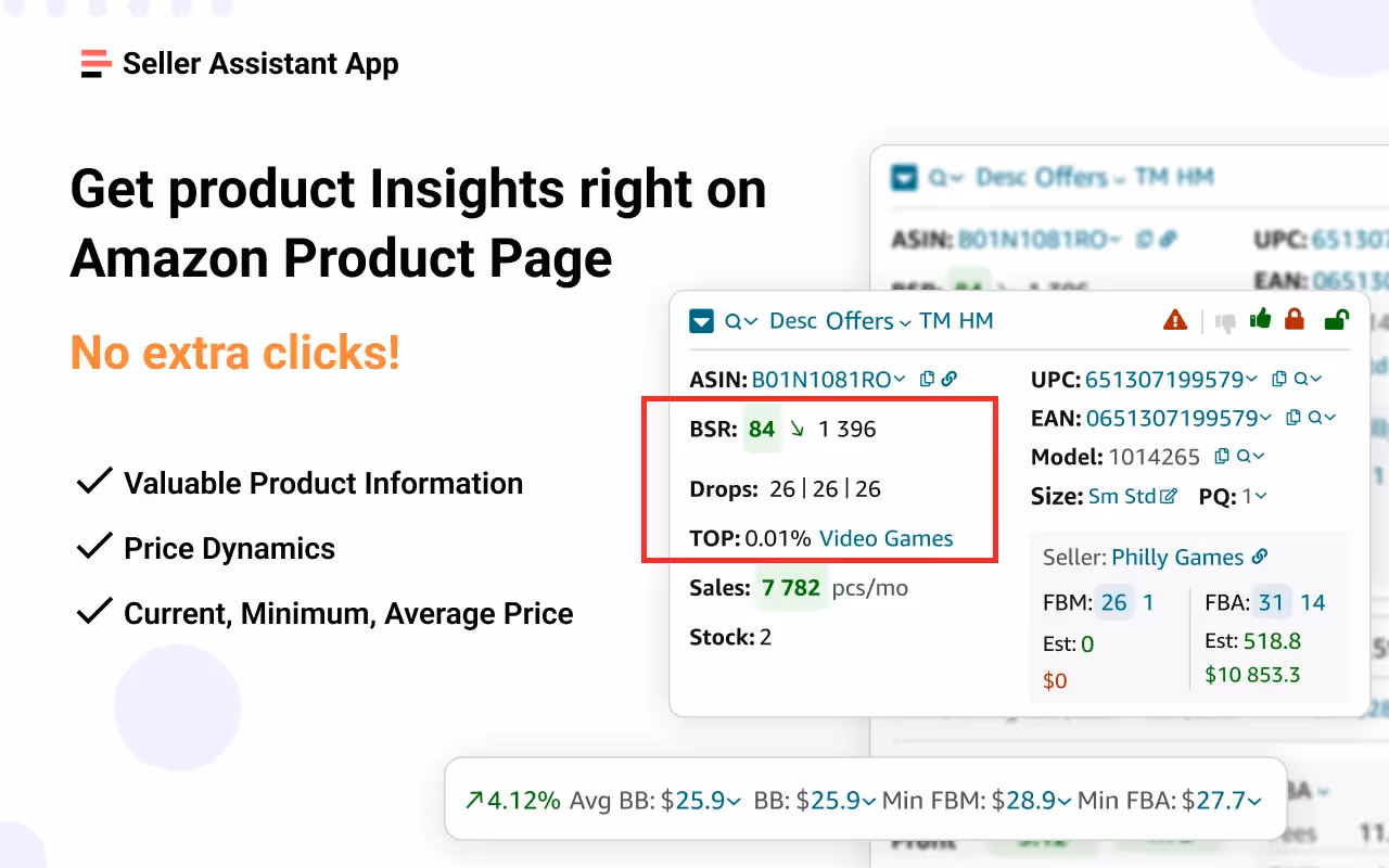 Seller Assistant App shows BSR