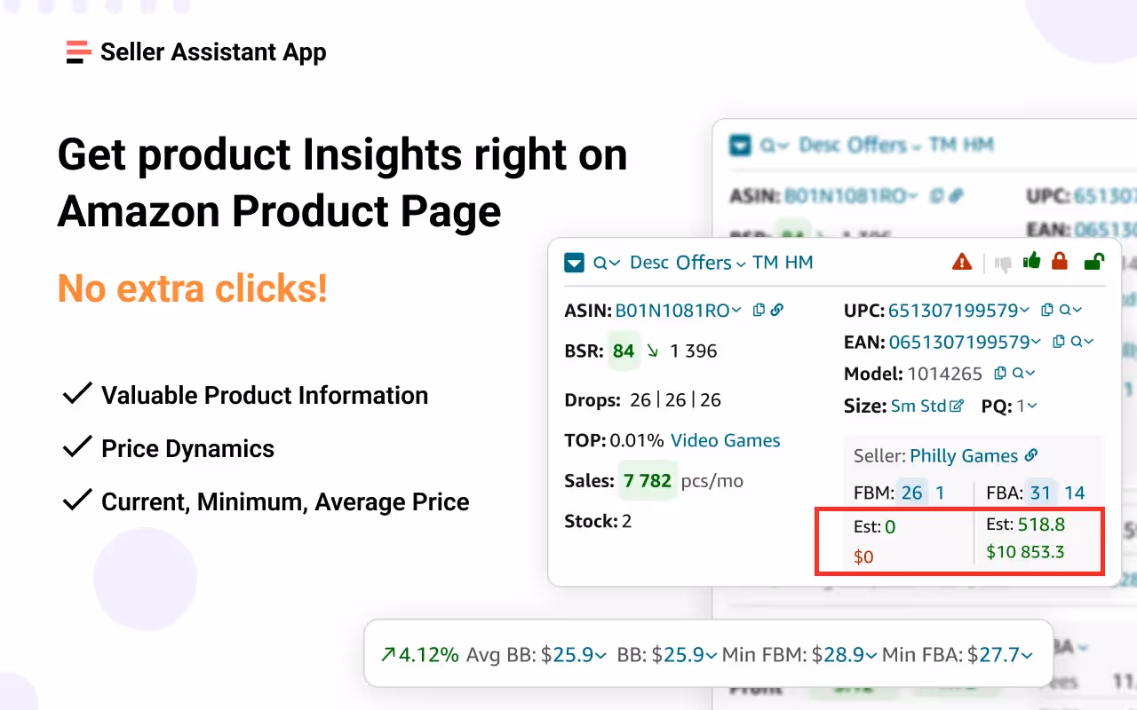 Seller Assistant App shows estimated sales