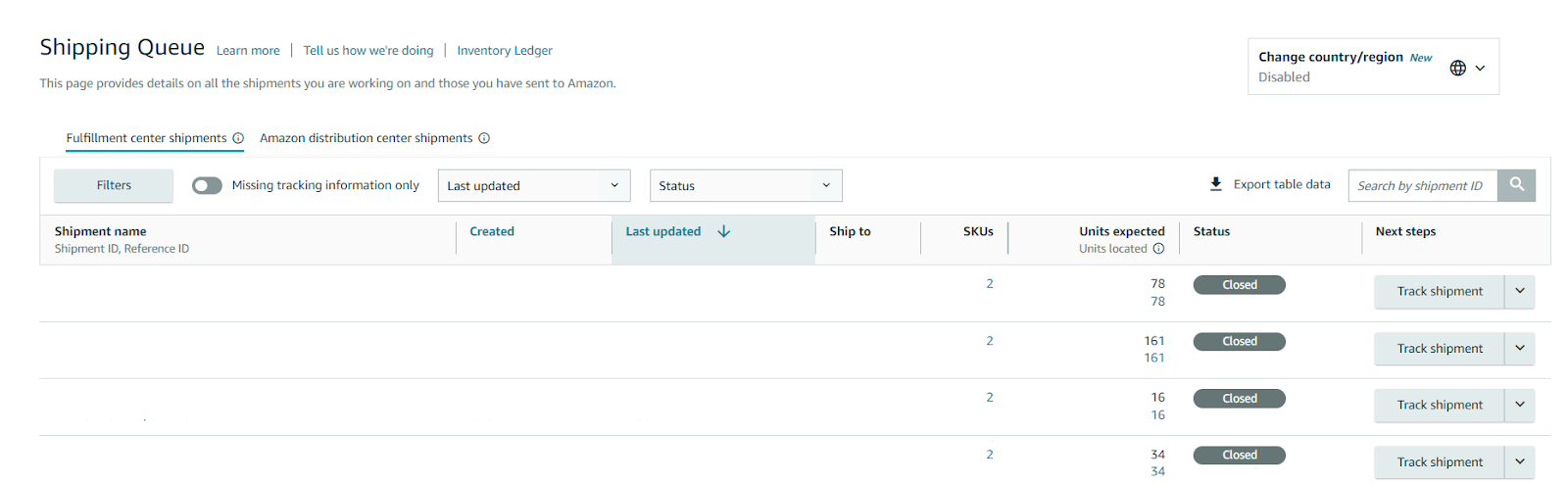 Here, you'll see a shipping queue and can track your FBA order status.