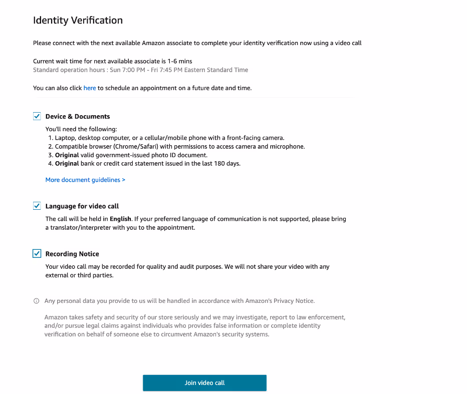 Identity Verification page
