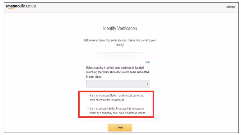 To start identity verification, choose the type of account you want to create