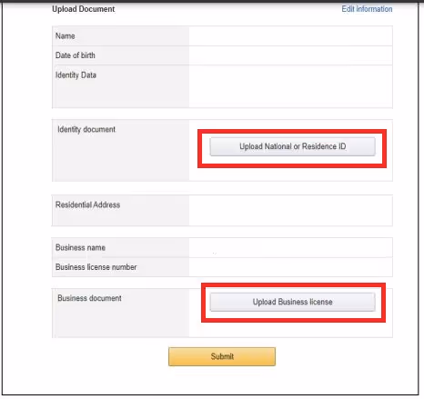 Business sellers must attach a copy of the resident ID and business license