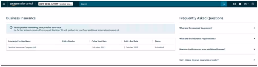 Una página que confirme la recepción de su seguro