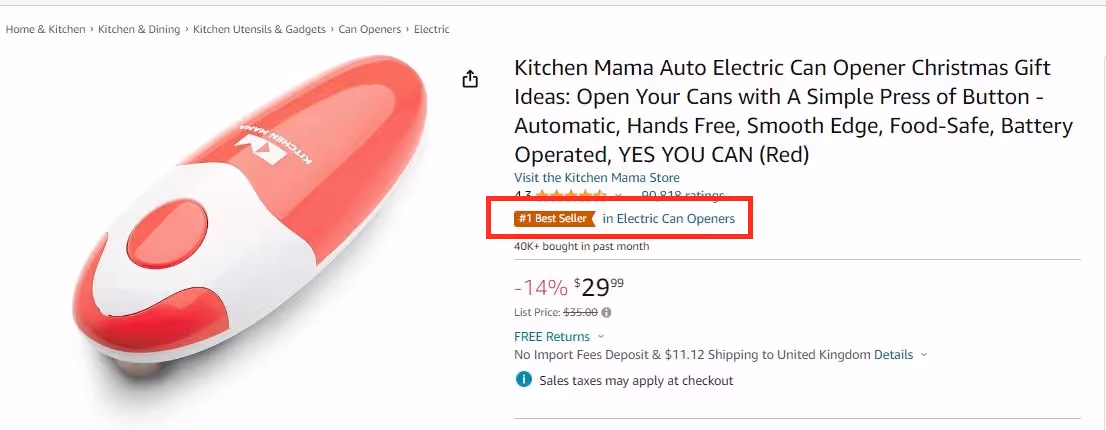 Best Sellers badge on product listings