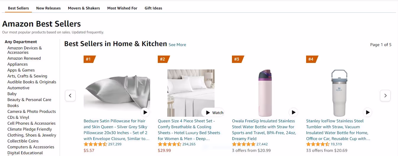 Amazon's Best Sellers page