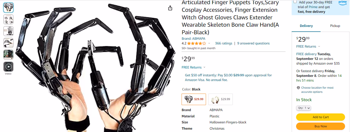 Halloween accessories for sale on Amazon