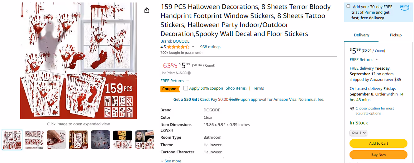 Halloween decorations for sale on Amazon