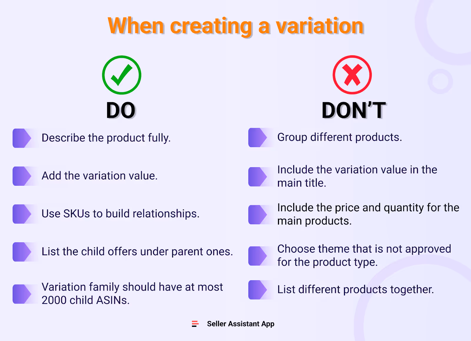 Dos and Don'ts when creating a variation