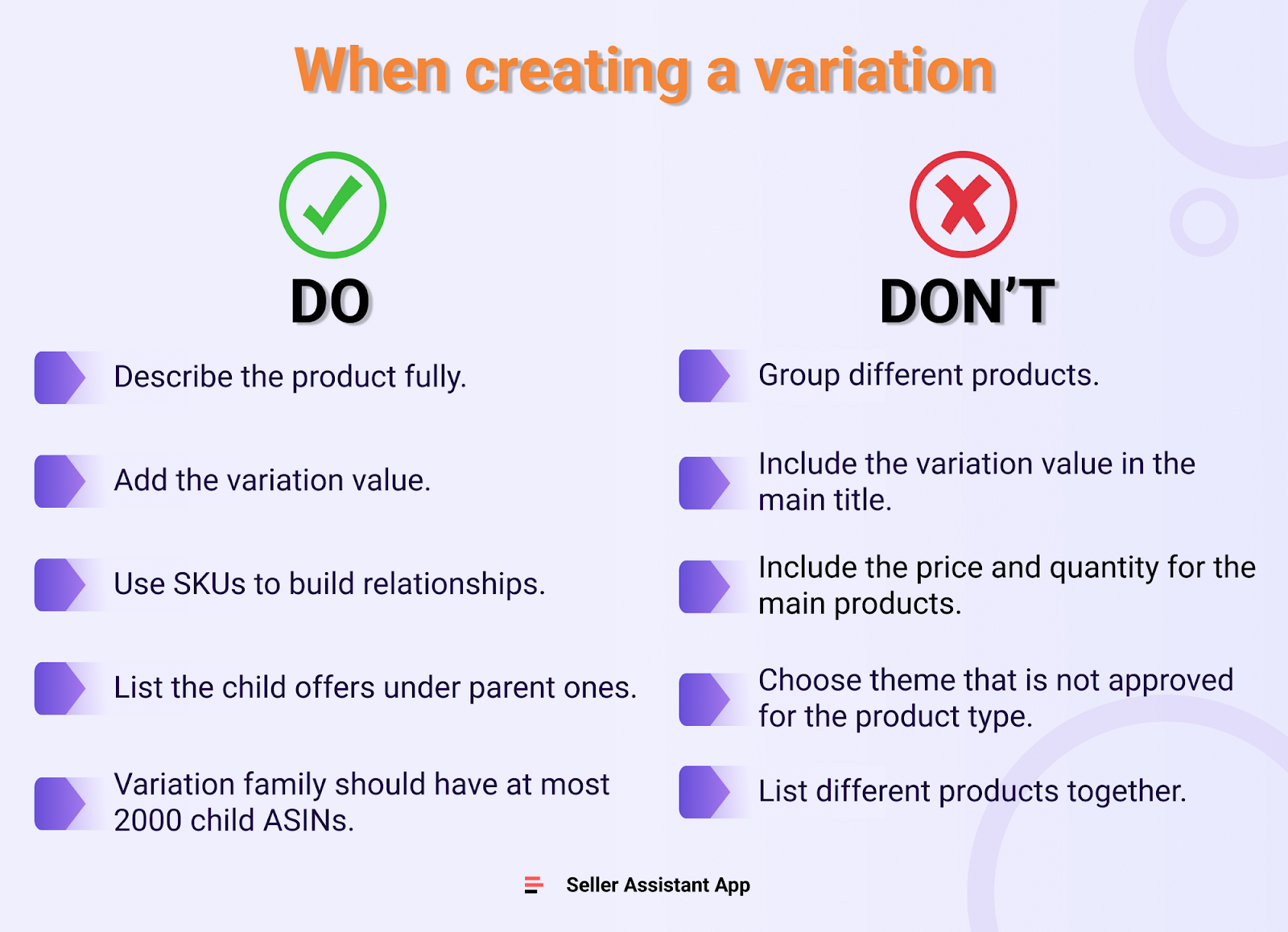 Dos and Don'ts when creating a variation