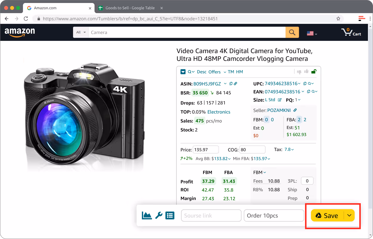 Seller Assistant App lets sellers export product research data to Google Sheets