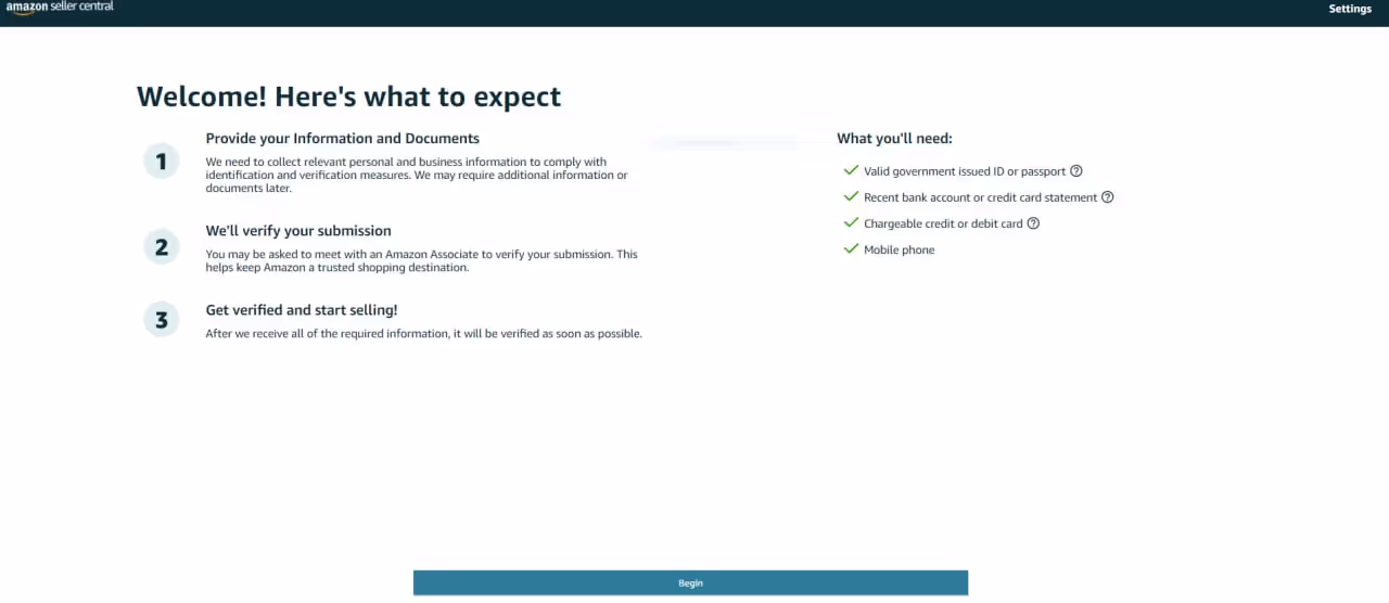 Read the information and click “Begin.”