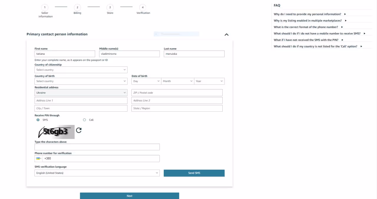 Specify your personal and business details