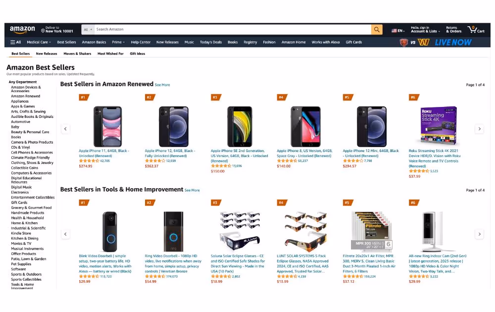 Captura de pantalla de los más vendidos de Amazon