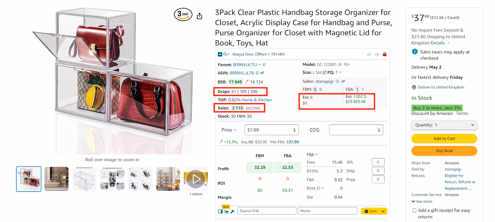 Seller Assistant shows 3 figures related to potential product sales