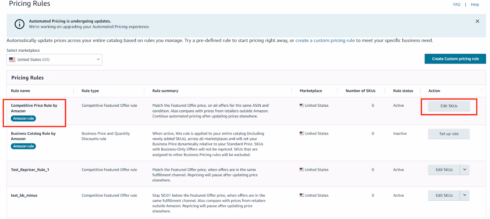 Select the pricing rule you want to use, the number of SKUs, and click edit SKU