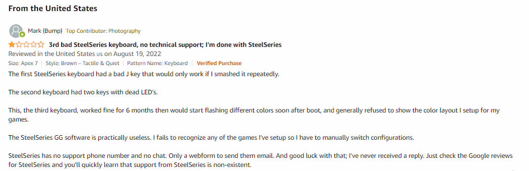 Example of negative review