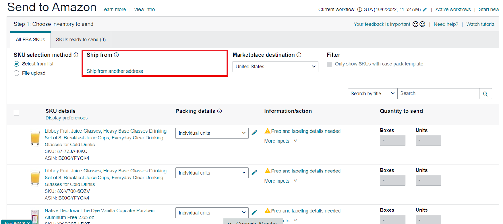 Check your shipping address and change it if needed in the “Ship from” field.