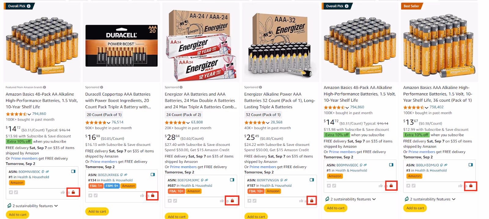 Seller Assistant's Restriction Checker on Amazon search result pages