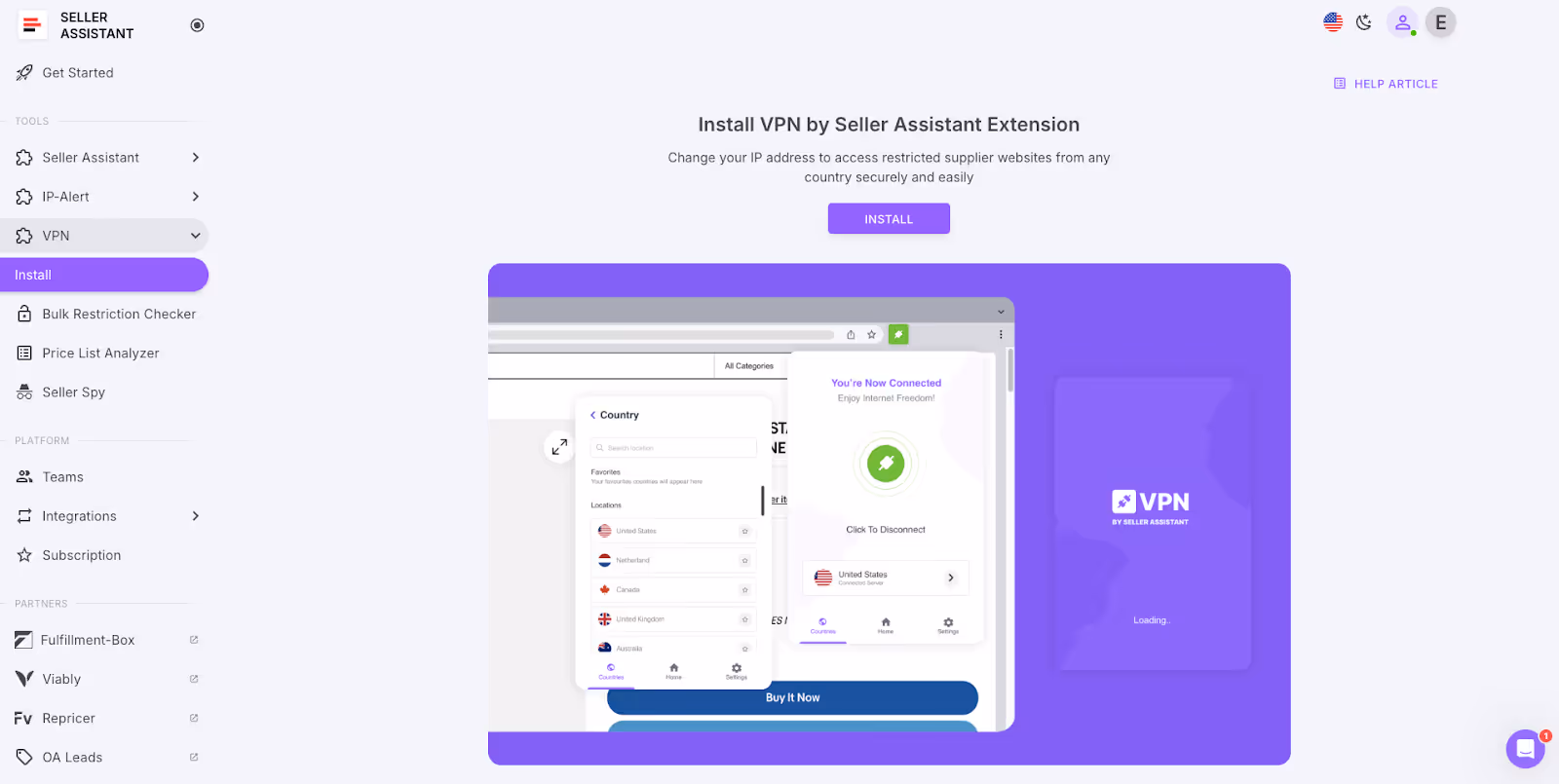 In the Side Menu, select "VPN" and then click on "Install."