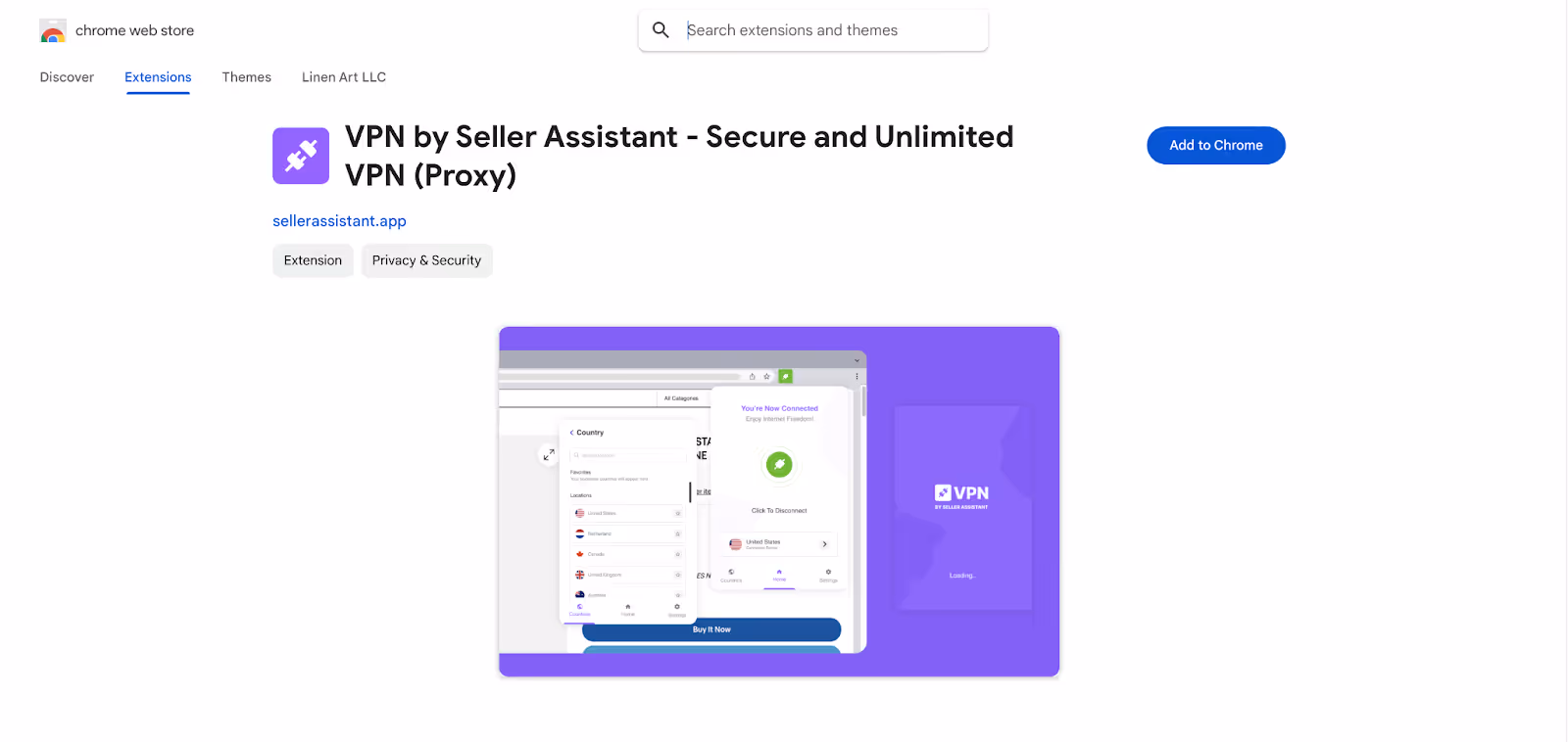 click “Add to Chrome” to download the VPN by Seller Assistant extension