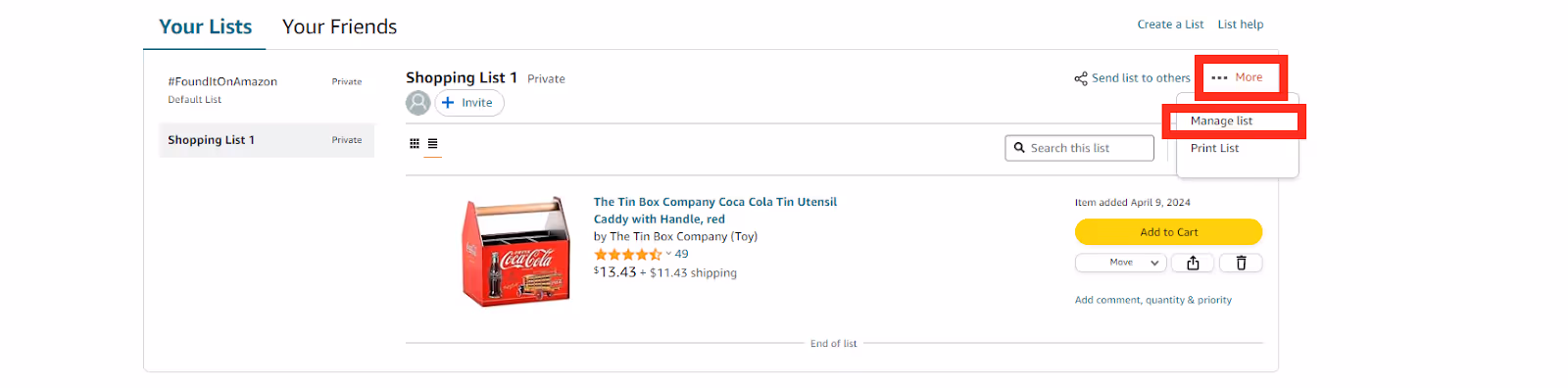 Open your List and click the "More" button near the three dots on the screen's right side