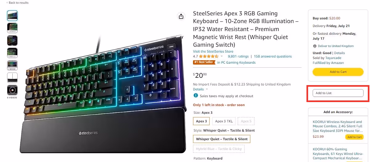 Adding items to Amazon Wish List