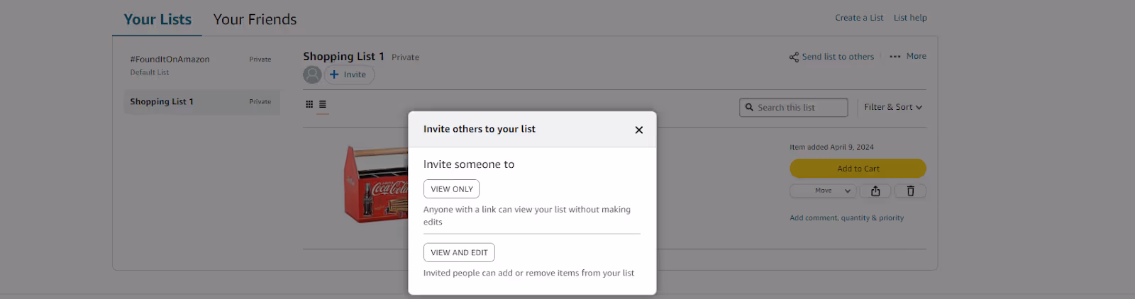 Decide whether you want your collaborators only to view your list or also have the ability to edit it