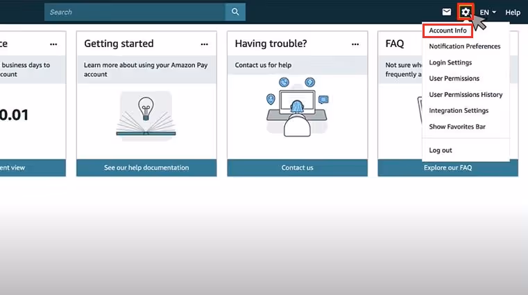 Click the Settings tab > Account Info to set up a deposit method