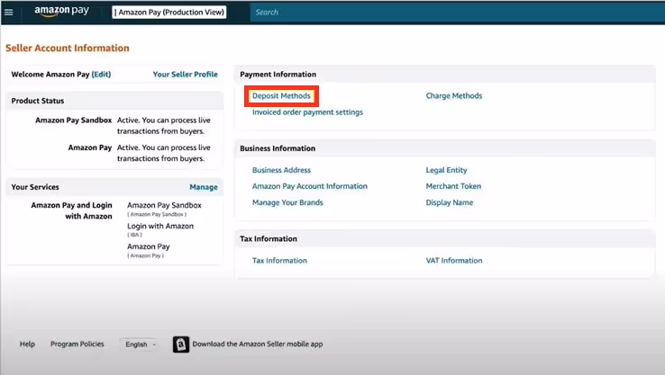 Click the Deposit Methods to set up a deposit method