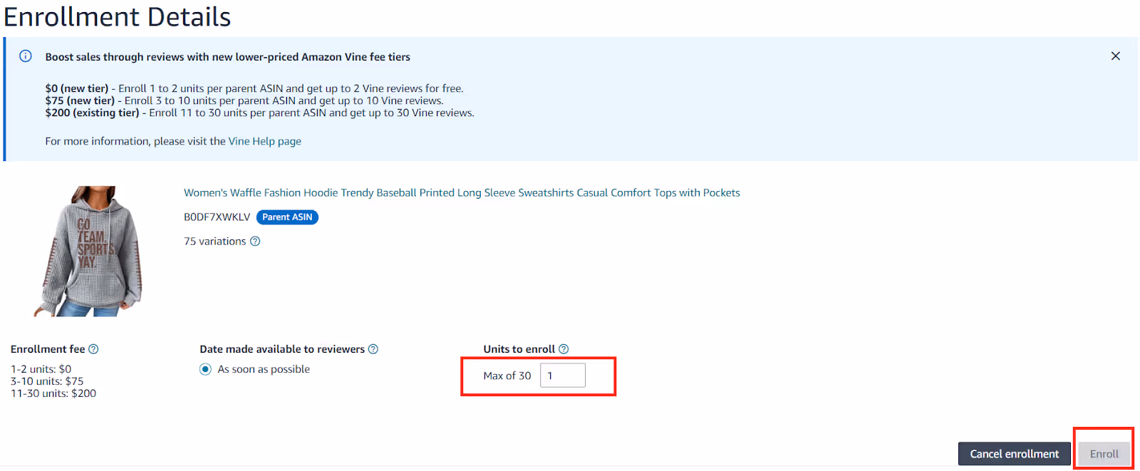 Select the number of units