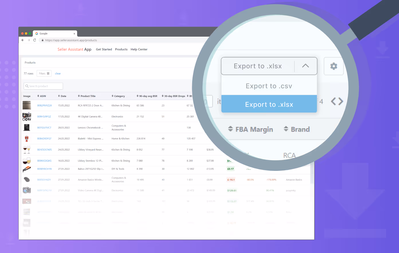 Product list export to Excel