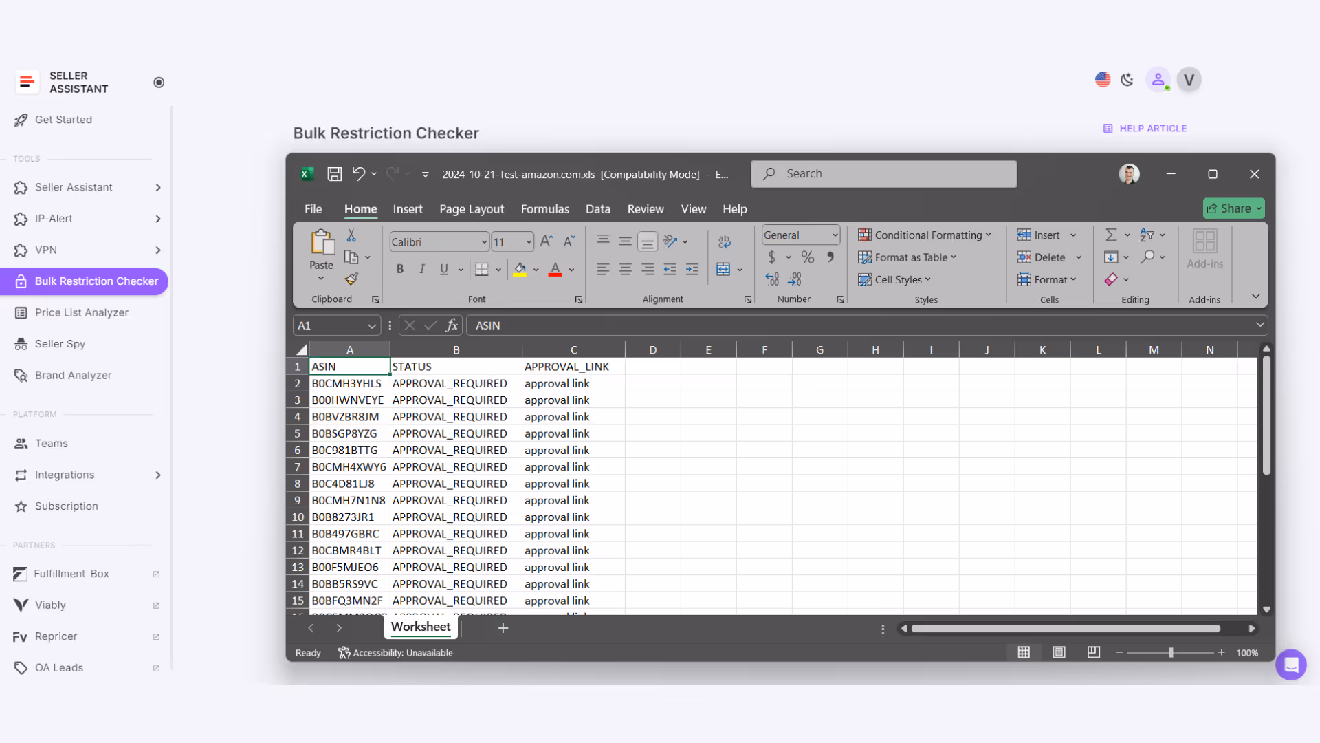 Download the report and review the results, which will be sent to both your Seller Assistant account and your email.