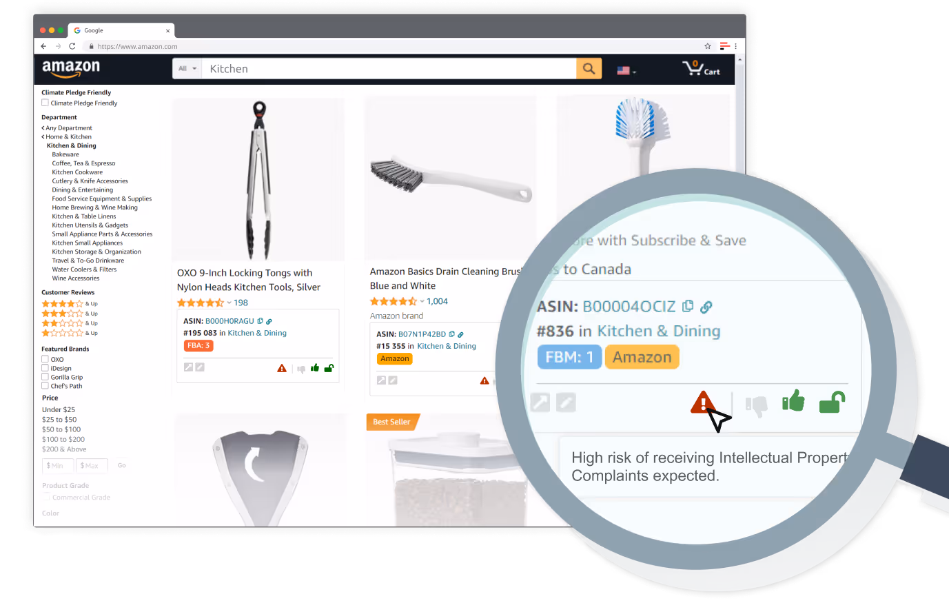 Seller Assistant App shows a Red Triangle icon if a product has triggered account health issues Seller Assistant App shows a Red Triangle icon if a product has triggered account health issues