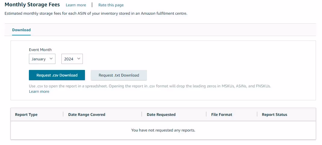 Monthly Storage Fee report 