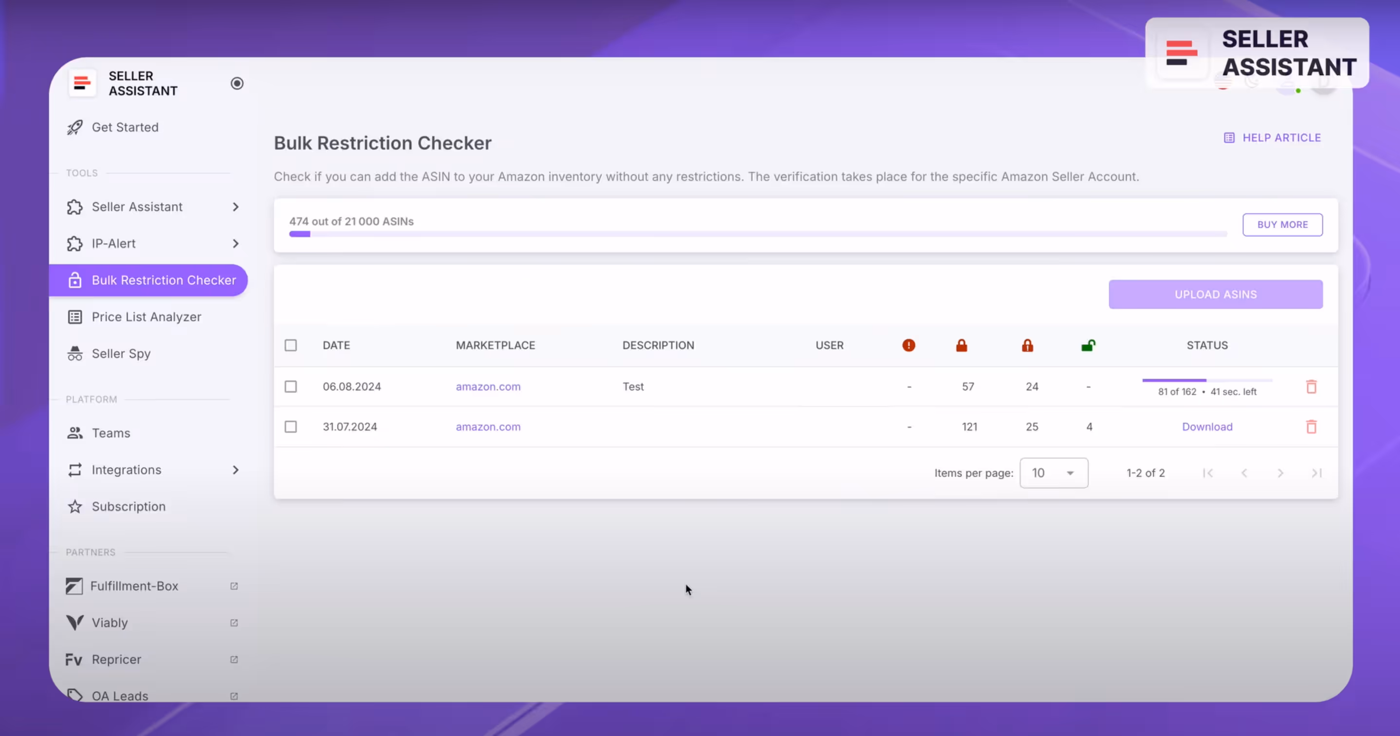 Seller Assistant Bulk Restriction Checker