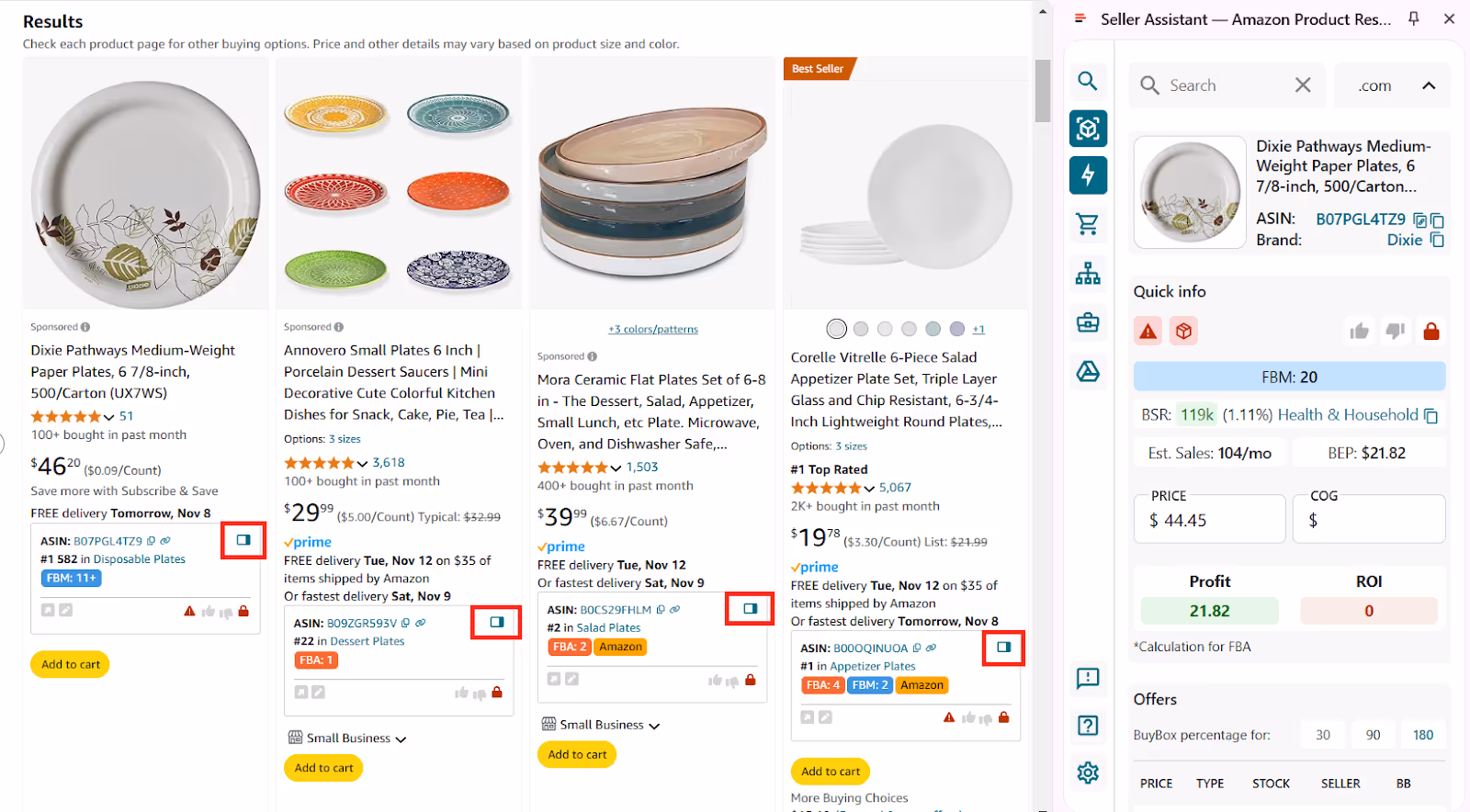Side Panel View on the Amazon search pages