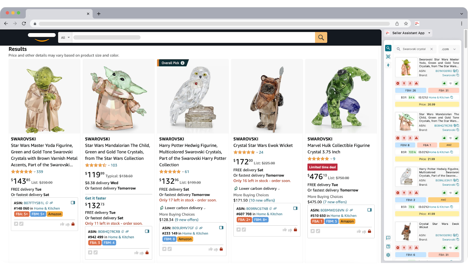 Side Panel View will show you all Amazon product offers matching your search results based on a search term or page title.