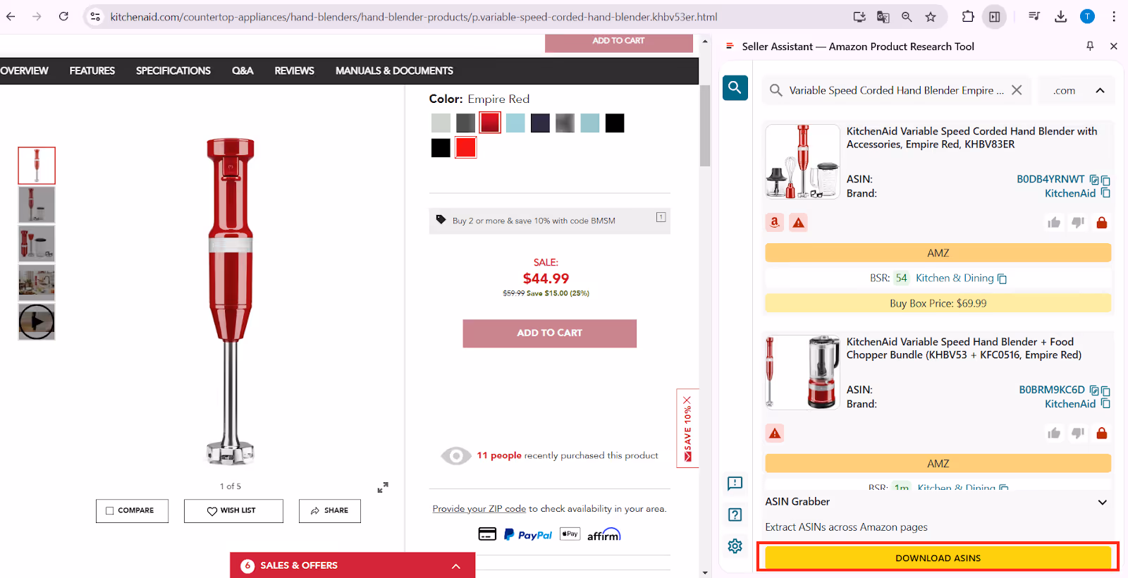 The file includes key metrics for each matched product.
