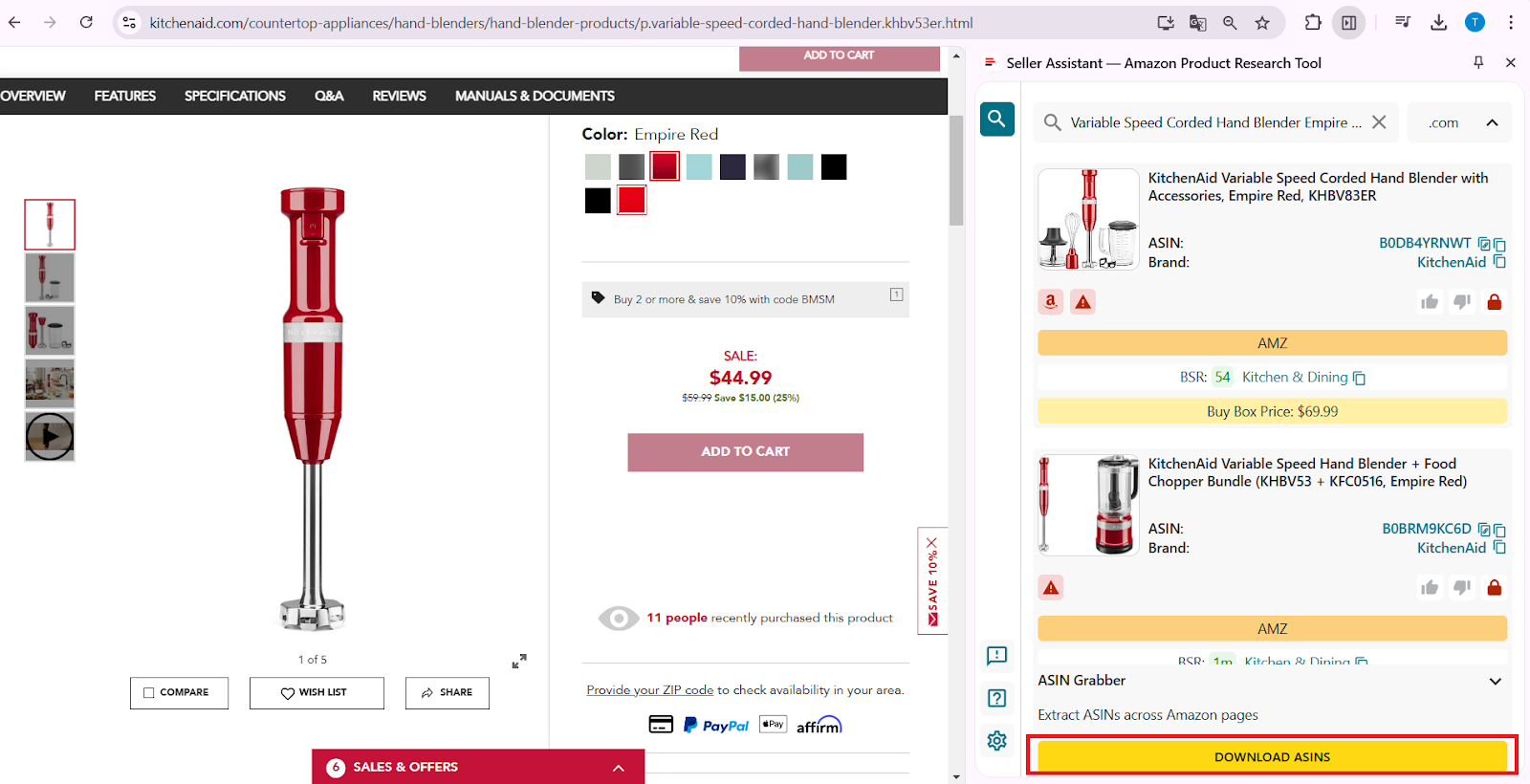 The downloaded ASINs will contain key metrics shown by Side Panel View.